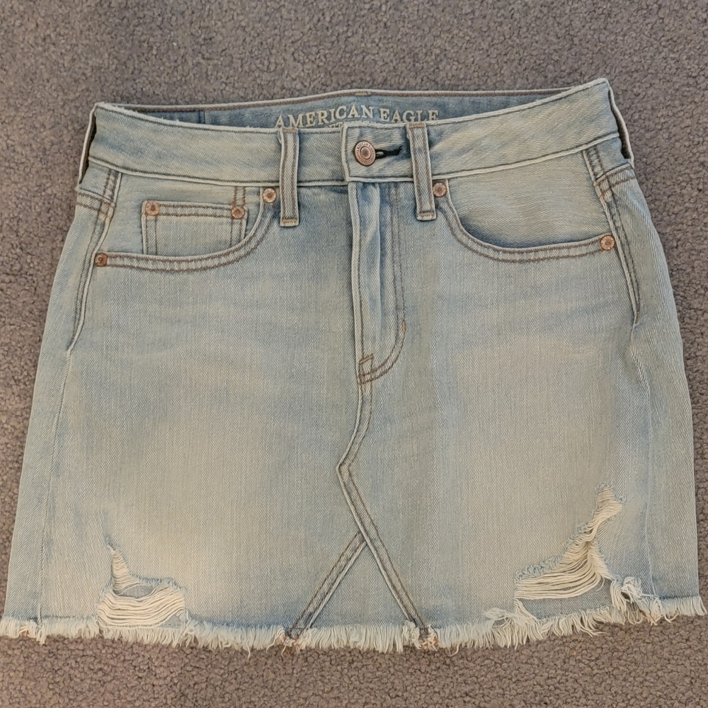 American Eagle Outfitters distressed denim mini skirt, size 0